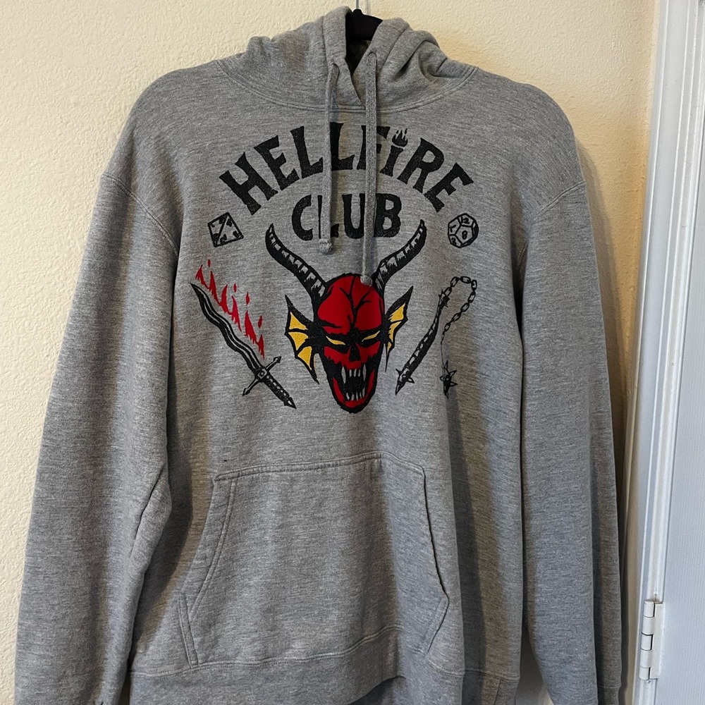 This is apart of stranger things merchandise. it is the Hellfire Club sweatshirt